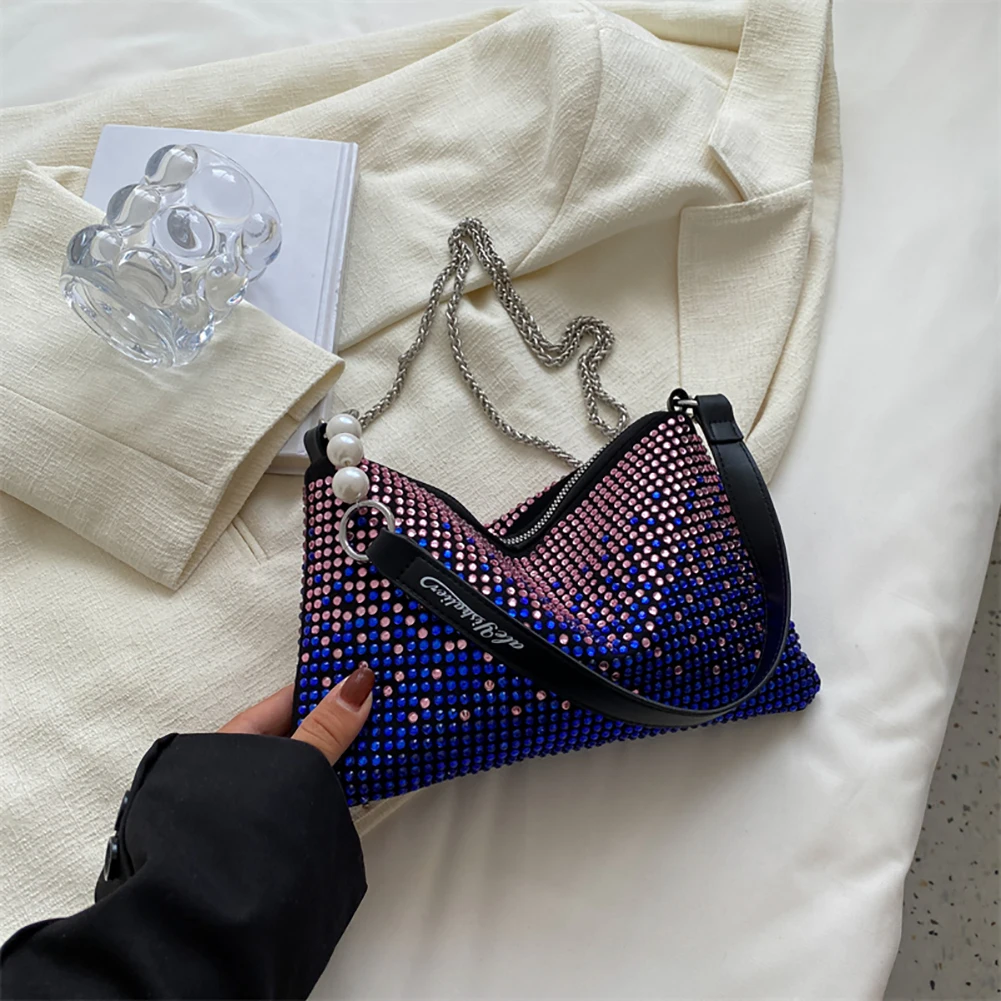 

Fashion Rhinestone Shoulder Bag Gradient Diamond Bling Crystals Sparkling Totes Ladies Chain Evening Clutch Wedding Prom Handbag