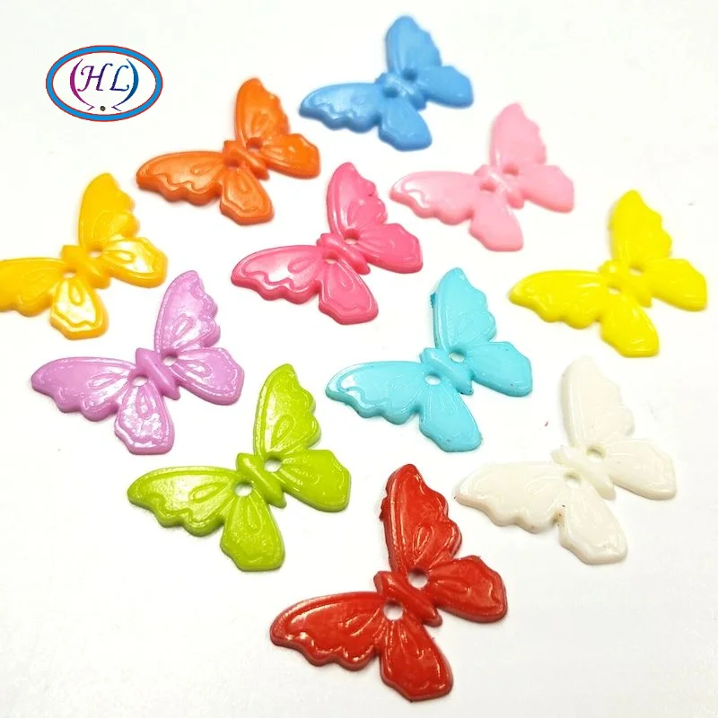 30 шт., 22 мм x 17 мм, разные цвета, новая пластиковая бабочка с плоским основанием, 2 отверстия, сделай сам, скрапбукинг, детская одежда, Швейные аксессуары