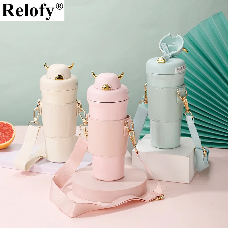 

500ml Stainless Steel Thermos Cup with Built-in Straw Student Outdoor Portable Coffee Tumbler Tea Infuser Water Bottle Drinkware