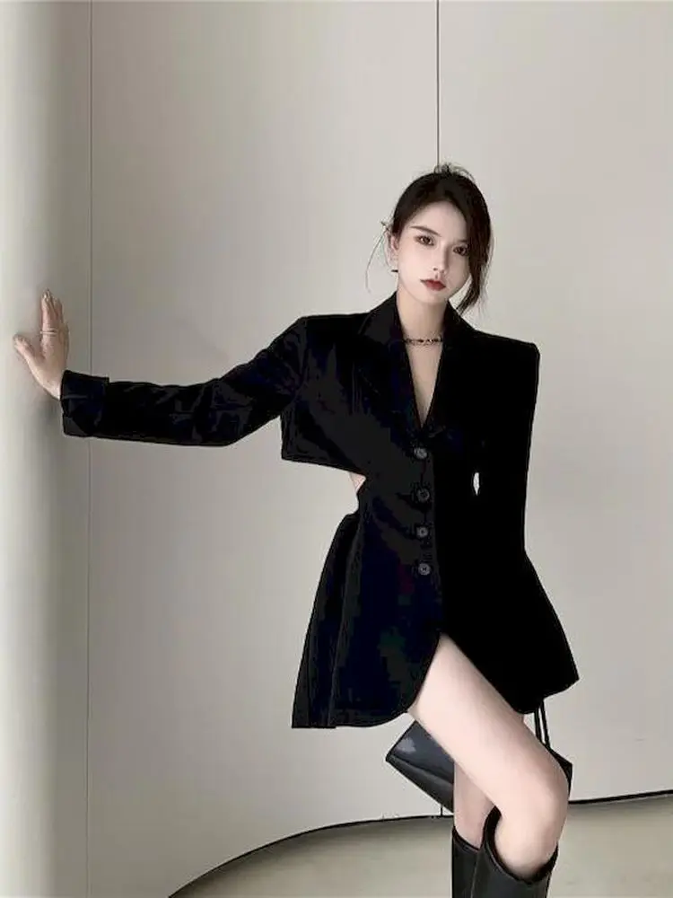 

Suit Blazer Suit Dress Goddess Fan 2022 New Autumn Cover Belly, Waist and Slim Temperament, Waistless Long-sleeved Suit Skirt