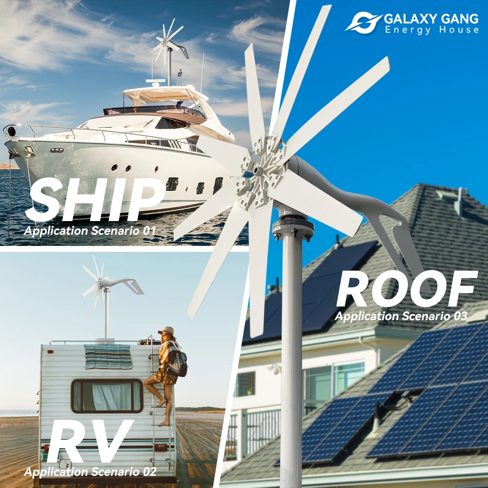 

Galaxy Gang Wind Turbine Generator 2000w 8 Blades 12v 24v 48v With Off Grid System Mppt & Hybrid Charge Controller