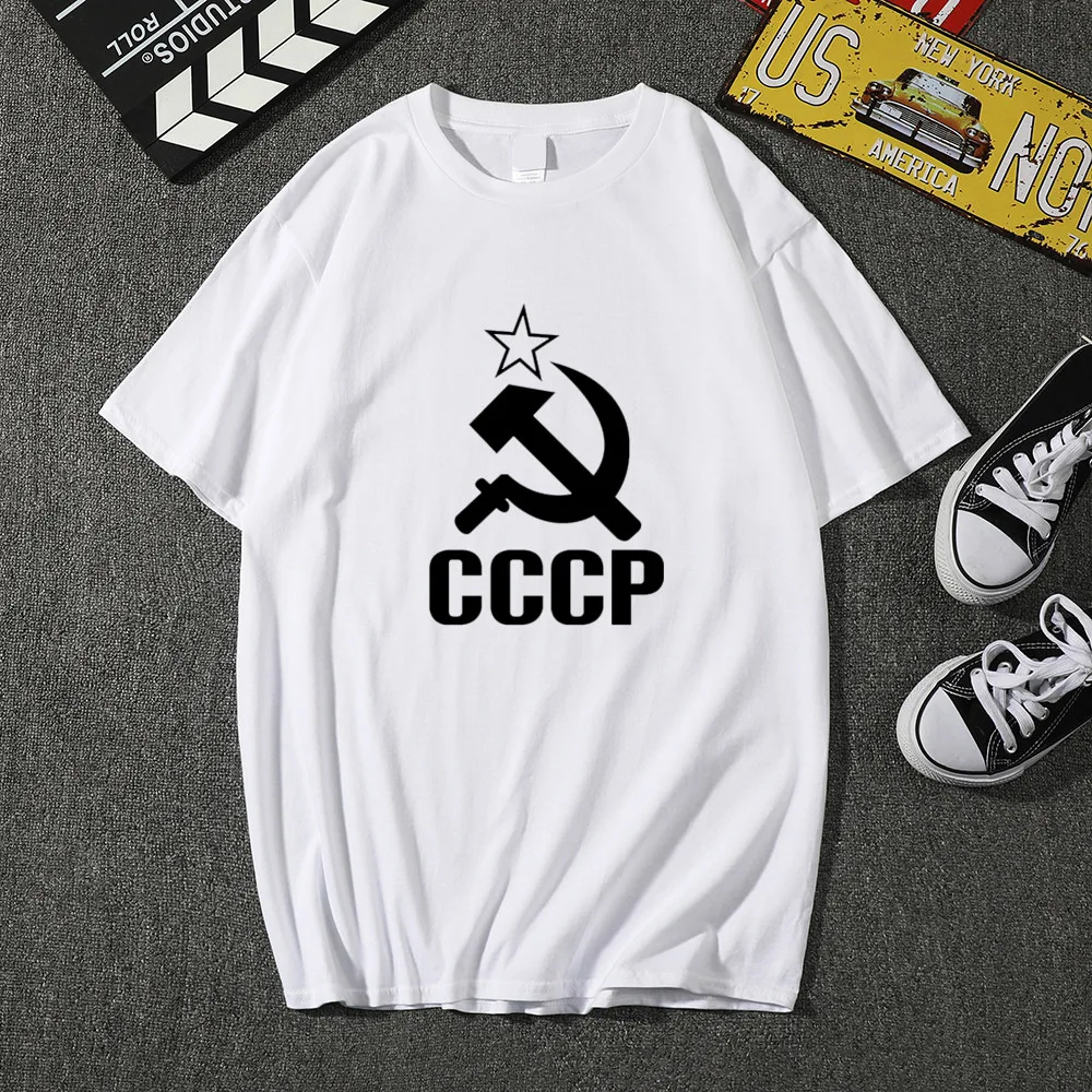 

2022 Fashion Men T-shirt Soviet Flag Sickle Hammer Communist Cccp Sleeve Shirt Moscow Russia Men's Pure Printed Cotton Clothes