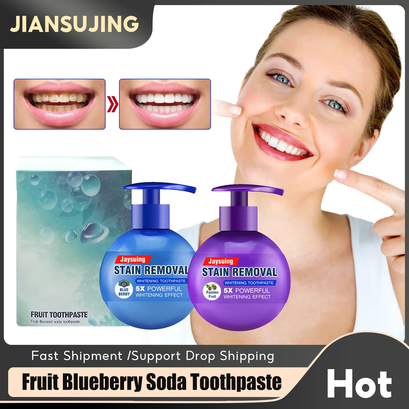 

Sdatter Soda Toothpaste Stain Removal Whitening Clean Oral Hygiene Fresh Breath Fight Bleeding Gums Baking Dental Fruit Toothpas