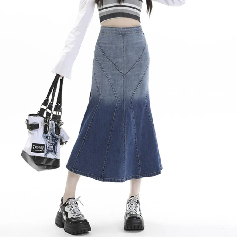 

Женская Джинсовая Юбка-миди с завышенной талией