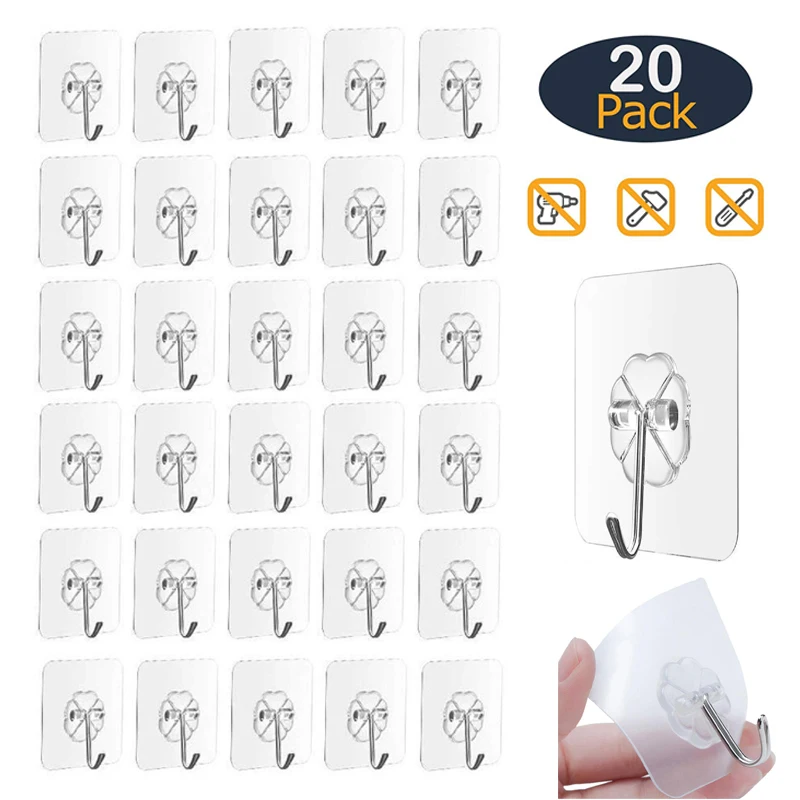 

Transparent Wall Hooks Strong Self Adhesive Door Wall Hangers Hook Home Storage Hooks Suction Cup Heavy Load Hook Holder Racks