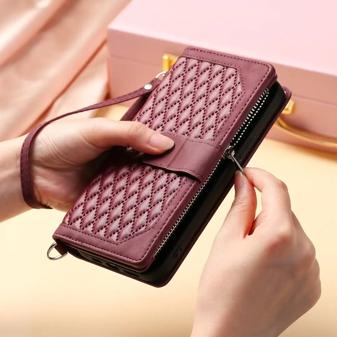Fashion Zipper Wallet Case For OnePlus Nord CE 5G Flip Cover Multi Card Slots Cover Phone Case Card Slot Folio with Wrist Strap