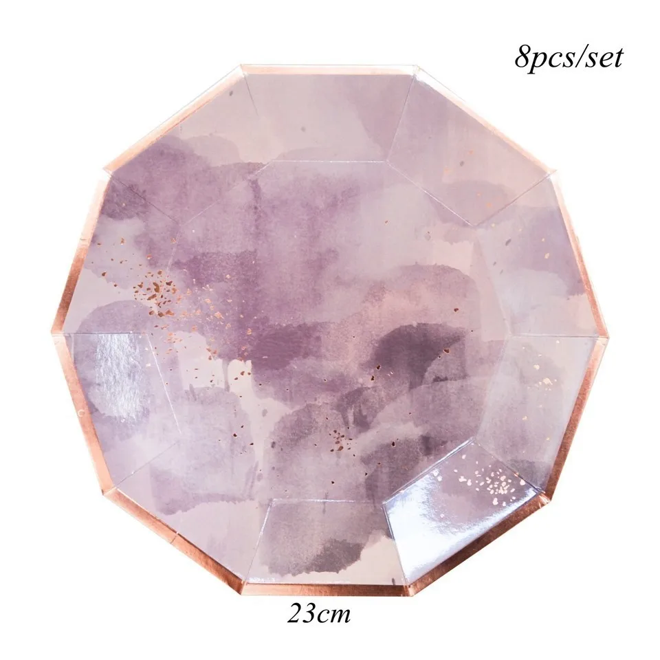 1 набор розовая бумага одноразовая посуда позолоченный полосатый стол Декор