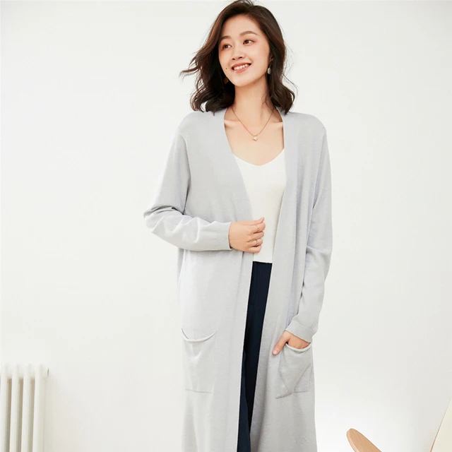 Autumn And Winter New Knitted Cardigan Long Coat Ladies Korean Version Solid Color Outer Loose Long-Sleeved Top Sweater Slim Fit 6