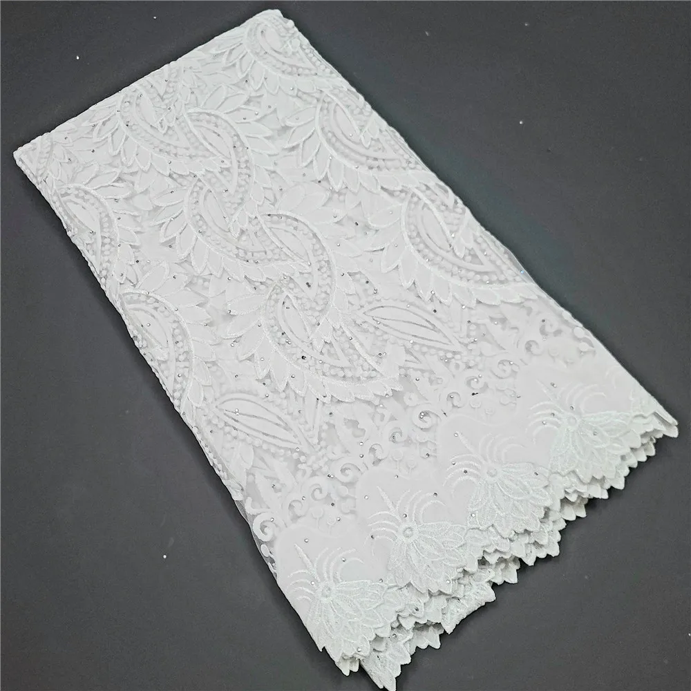 

2022 new voile lace hot tile 5 yards Swiss white high quality soft dubai fabric latest ladies cotton lace fabric party tailor 07