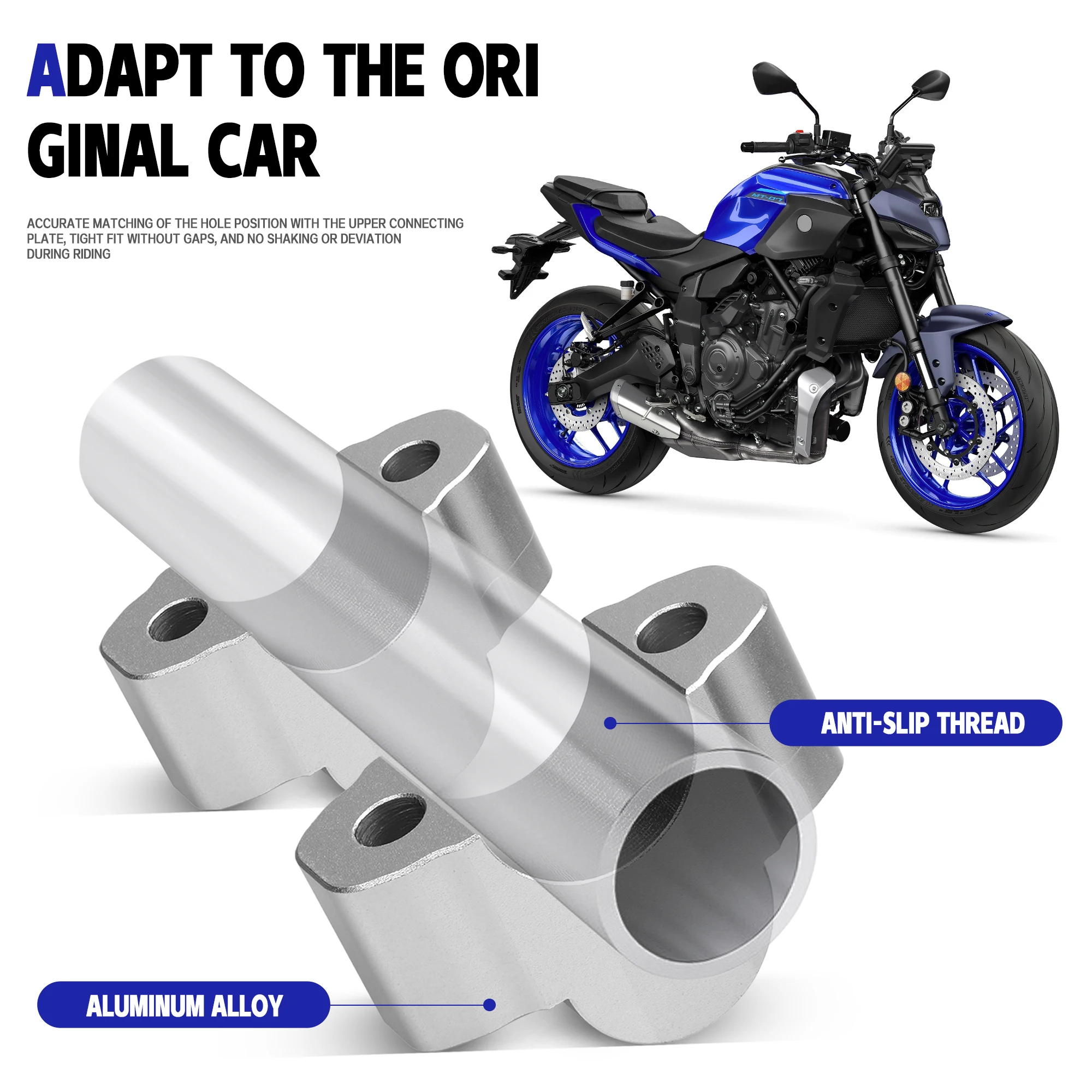 Фото Для Yamaha MT-07 (2021-2025) — Удлинитель-адаптер для руля мотоцикла, крепление-подъемник, зажим для руля №1
