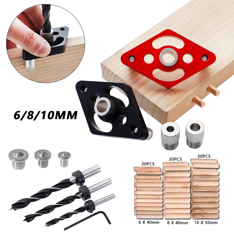 

6/8/10mm Alloy Pocket Hole Jig Self-centering Vertical Drilling Positioning Drill Guide Kit Hole Puncher Power Tool Accessories