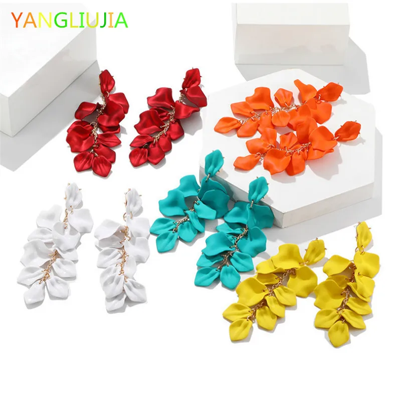 

Candy Color Petals Earrings European And American Style Personality Fashion Long Tassel Earrings Ms Travel Wedding Accessories