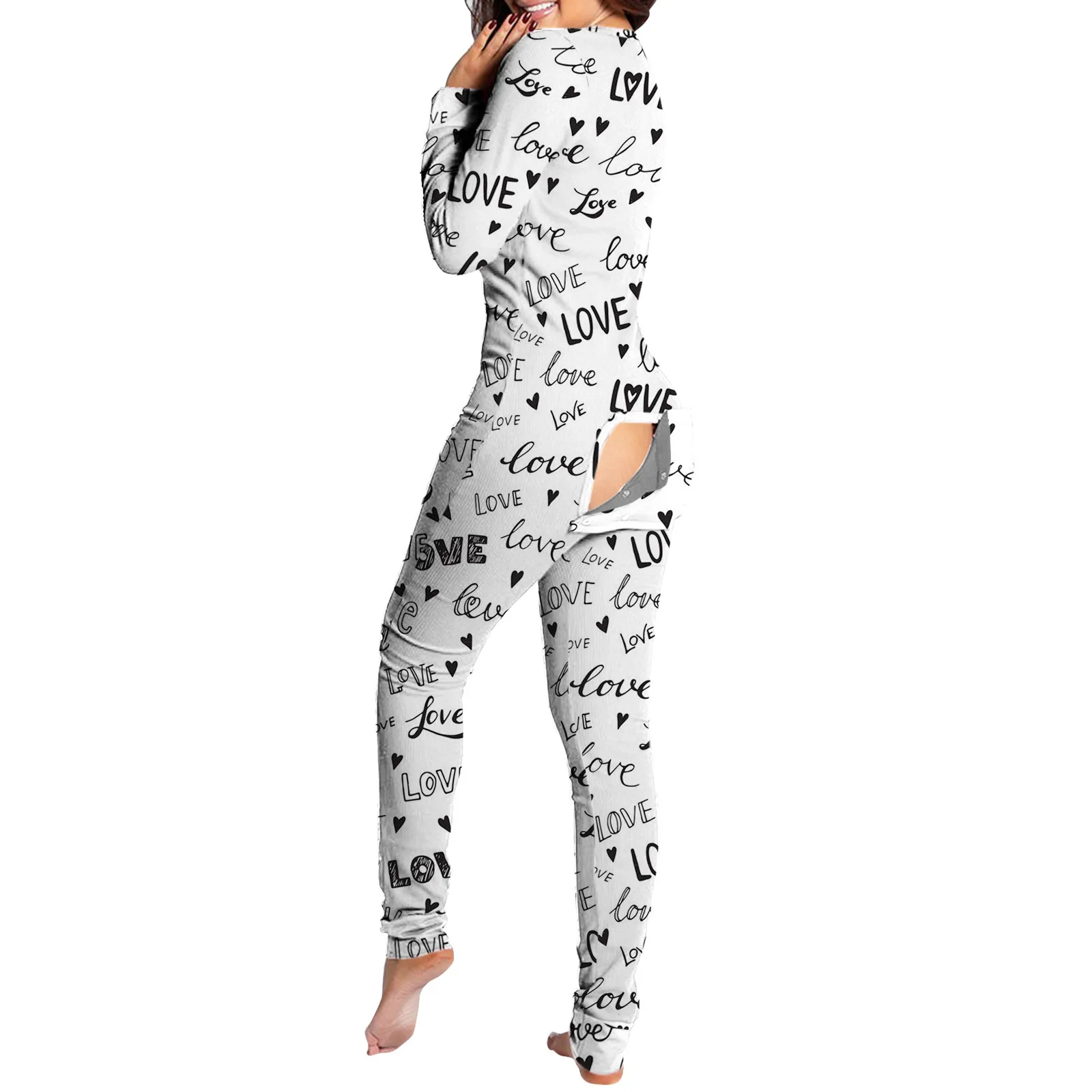 

Пикантный женский Пижамный комбинезон на пуговицах спереди функциональный комбинезон на пуговицах с V-образным вырезом и длинным рукавом ж...