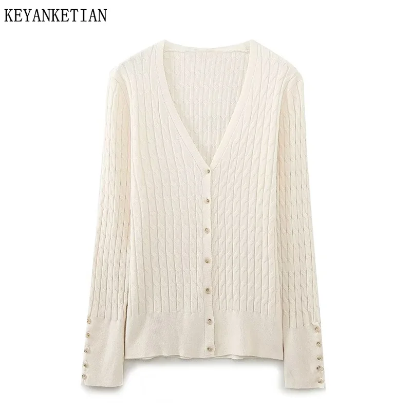 Осень 2024 Новинка женский однобортный вязаный свитер KEYANKETIAN в стиле ретро с
