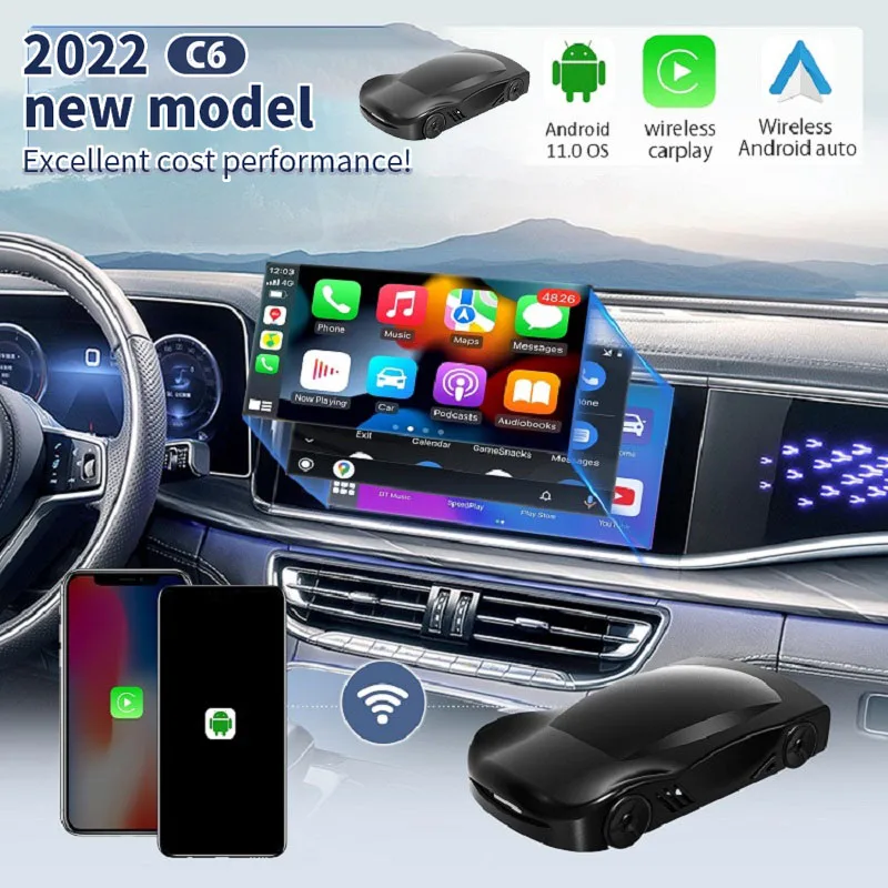 

2023 Leranda C6/C9 беспроводной Android автомобильный адаптер CarPlay 2 в 1 Carplay смарт-бокс Plug Play мультимедийный плеер для проводного Android