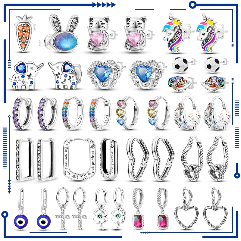 

925 Sterling Silver Piercing Studs Cat Earrings For Woman Original Hoop Heart Shaped Earring 2022 Trend Girl Jewelry Certified