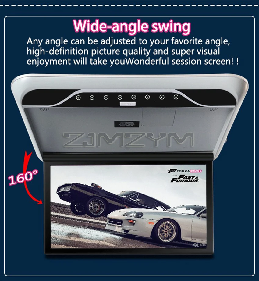 

19-дюймовый монитор на крыше автомобиля, 1080P, ЖК-экран, верхняя мультимедийная видеосъемка, ТВ, потолочная крыша, MP5, дисплей, встроенный ИК-/FM-передатчик