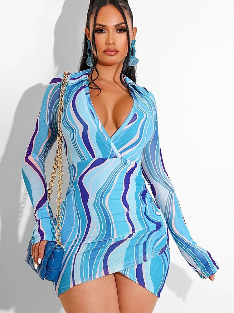 

2023 летние платья для женщин, сексуальное модное платье с принтом и глубоким V-образным вырезом, платье Bdoycon, Vestidos De Mujer, повседневное элегантн...