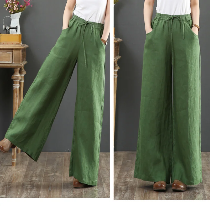 2023 Spring Summer Women Wide Leg Pants Long High Elastic Waist Straight Brand New Solid Female Casual Streetwear