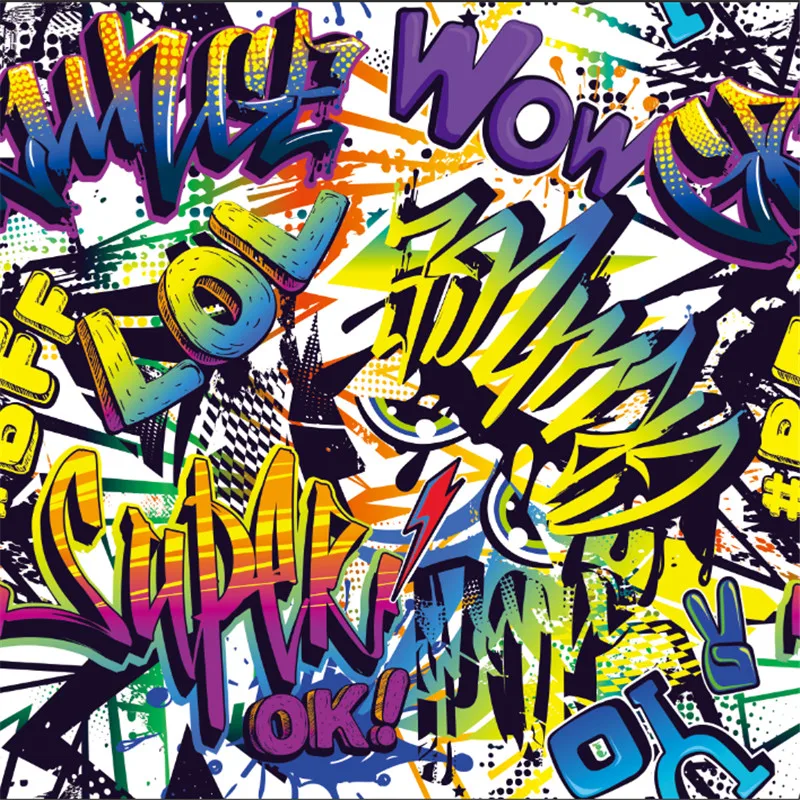 Абстрактный Граффити Стиль Текста Обои 3d с Личностью Уличного Искусства Музыкального Клуба Бара КТВ Обои для Стены 3D