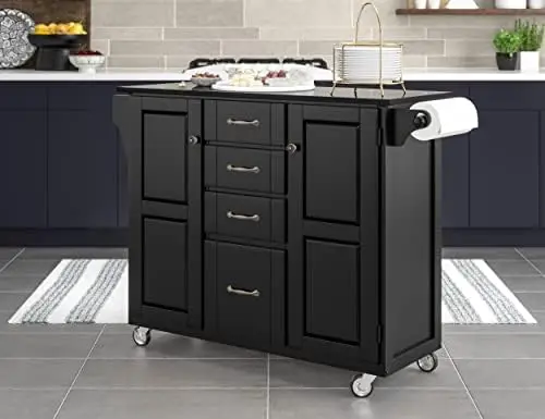 

White 2 Door Cabinet Kitchen Cart with Oak Top by