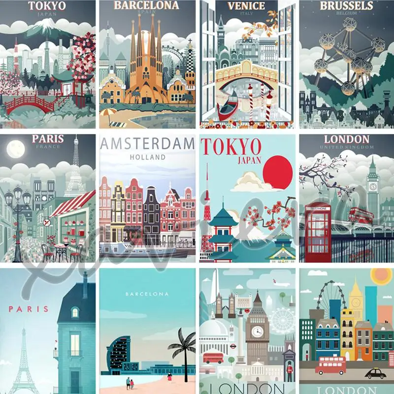 

City Landscape Diamond Painting London Japan Paris Diamond Embroidery Diy 5D Rhinestone Picture Mosaic Cross Stitch Home Decor