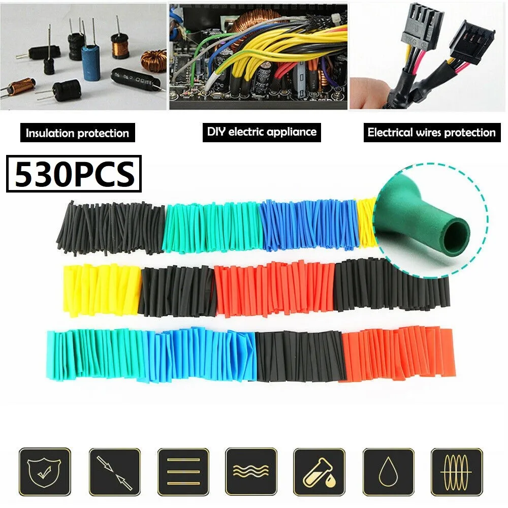 

530Pc Heat Shrink Tubing Tube Sleeve Kit Car Electrical Assorted Cable Wire Wrap Scissors Or Sharp Blade Hand Tools