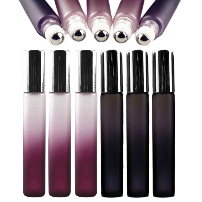 

5Pcs 10ml Roll On Glass Bottle Black Purple Sample Test Essential Oil Vials Thin Glass Roll-On Vials Refillable Perfume Bottles