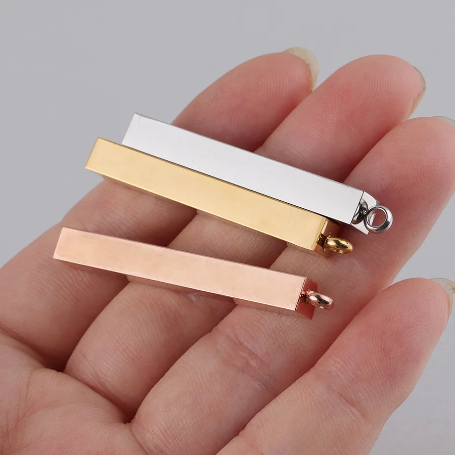 

10pcs/lot 5*40mm Mirror Polished Stainless Steel 3D Square Bar Charms DIY Stamping Blank Bar Pendant For Necklace Jewelry Making