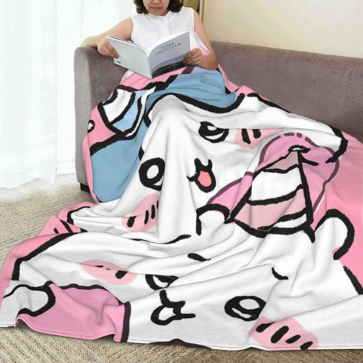 Теплое одеяло Chiikawa Love Heart плюшевое для пикника удобный диван стул фланелевое