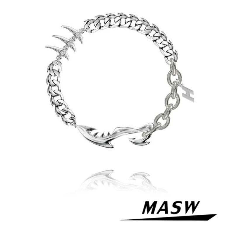

MASW Cool Design Shark Charm Bracelet Modern Jewelry Hot Sale Thick Silver Plated Chain Bracelet For Women Female Party Gifts