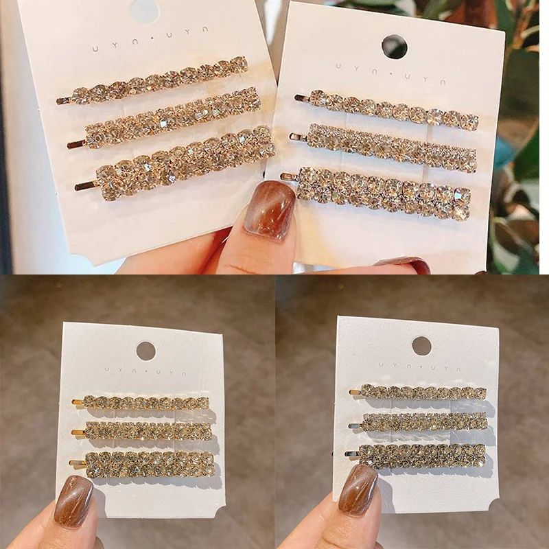 

3 Girls Hair Clip Slide Grips Hairpin Clips Bridal Rhinestone Crystal Set