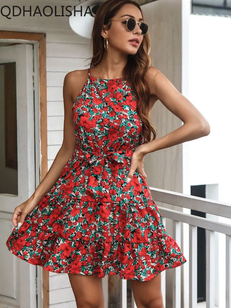 

2023 Summer Sexy Dress New Fashion Commuting Floral Suspender Mini Lady Fashion Temperament Elegant Dress for Women Streetwear
