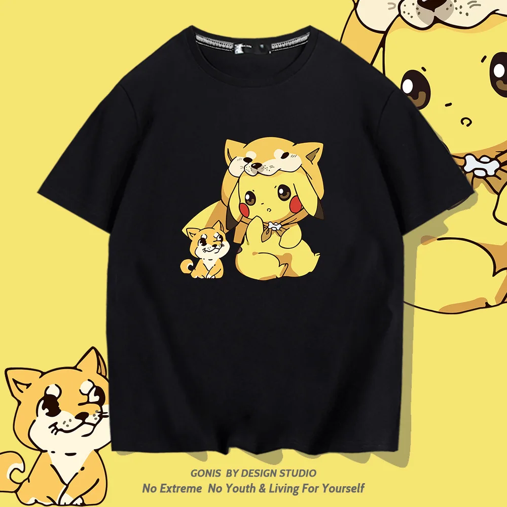 

Pokémon's New Shiba Inu Short-sleeved Men's and Women's Summer Cartoon Loose Shoulder Half-sleeved Couple Clothes