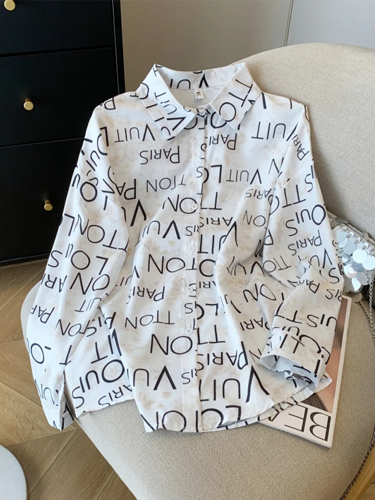 Женская рубашка с принтом и длинным рукавом в стиле Харадзюку