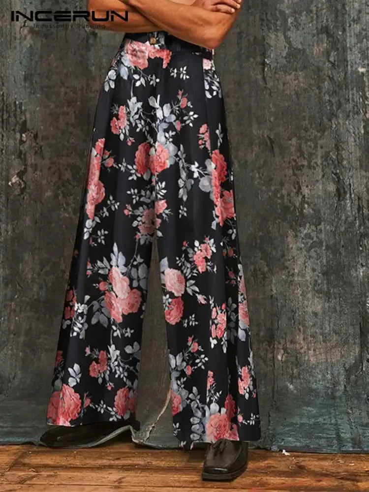 

Handsome Well Fitting New Men Printed Pantalons Loose Comfortable Stylish Male High-waisted Wide-leg Trousers S-5XL INCERUN 2022