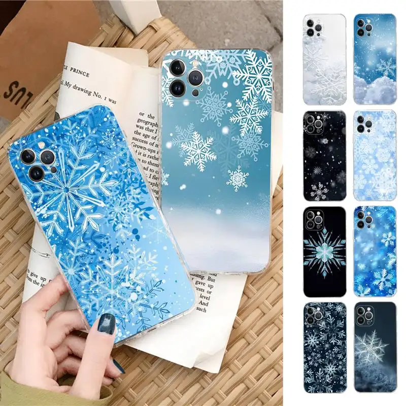 

FHNBLJ Winter Snowflakes Phone Case For iPhone 14 13 12 11 Pro Max XS X XR SE 2020 6 7 8 Plus Mini Transparent Shell