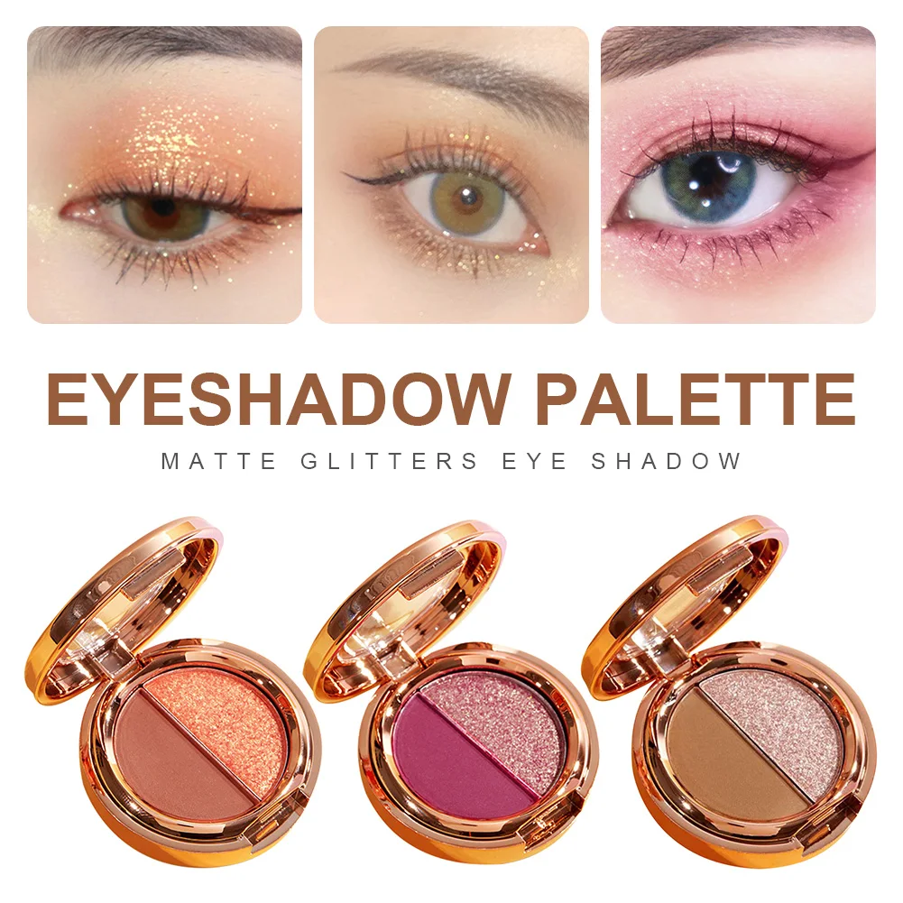 

2 Colors Eyeshadow Palette Matte Glitters Eye Shadow Waterproof Long Lasting Pigmented Eye Makeup Cosmetics for Woman Beginners