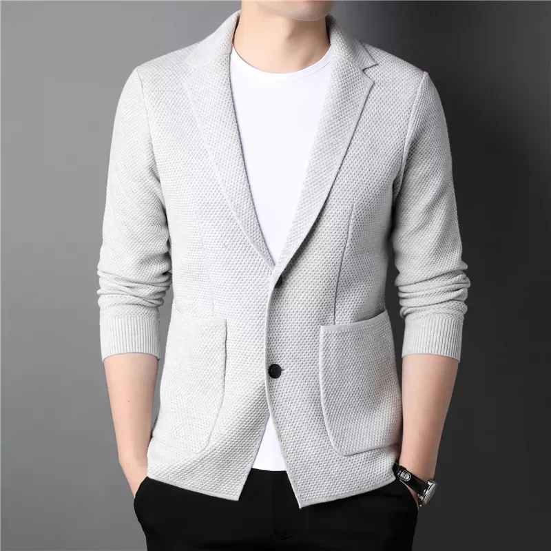 

New2022 Autumn New Men's Suit Collar Thick Cardigan Sweater Fashion Casual Two Buttons Knitted Coat Male Brand Clothes