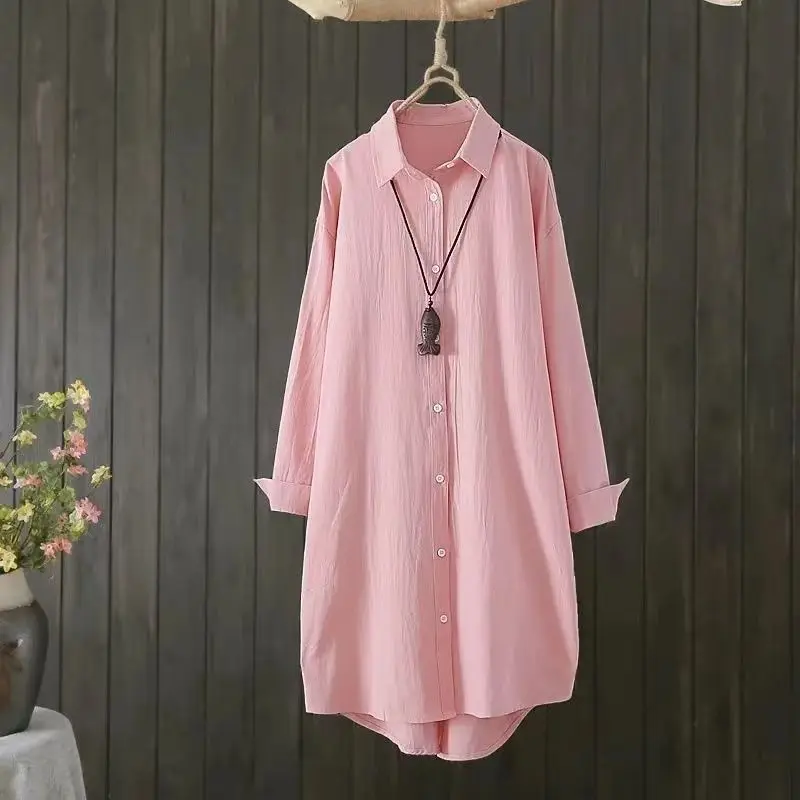 

Long Sleeve Fashion Blouse Shirt Solid Color Casual Cotton Loose Japanese Y2k Women Korean Style Woman T-shirts Cheap Women's