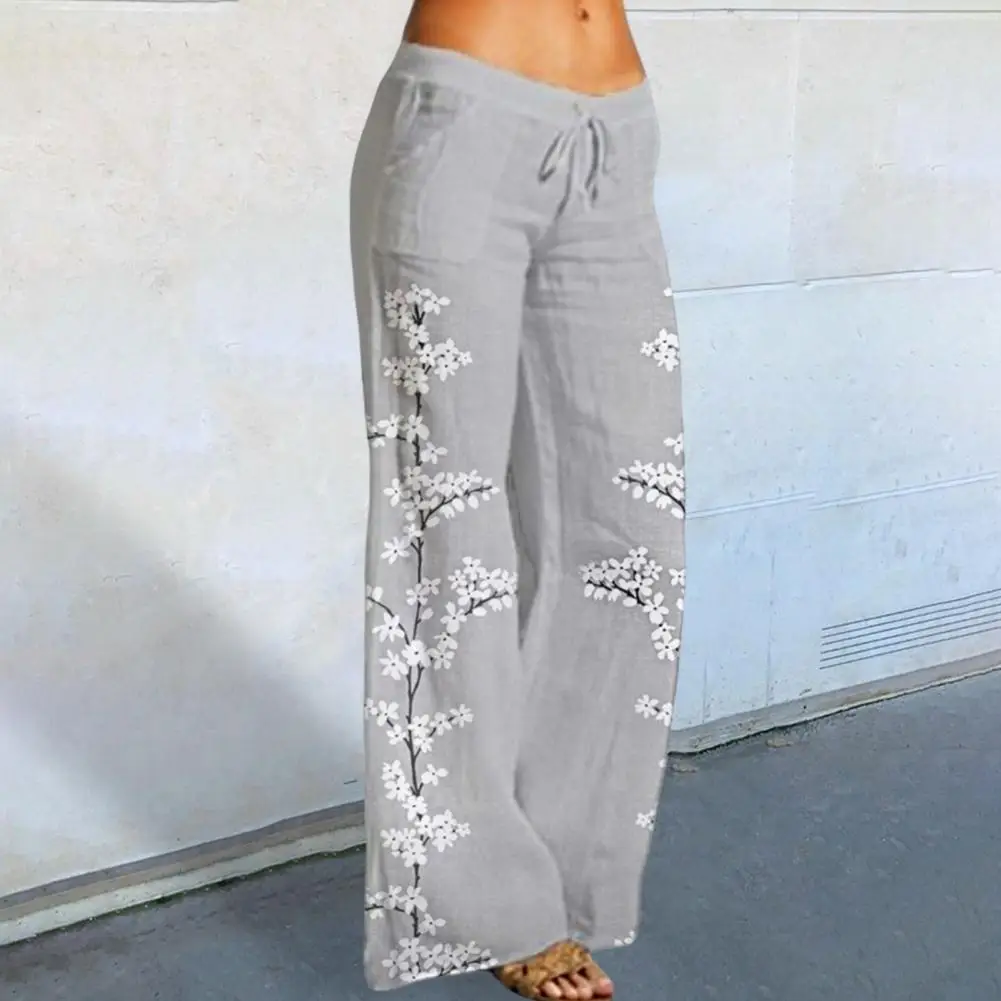 

Simple Pants High Waist Long Pants Elastic Waist Women Straight Flare Trousers