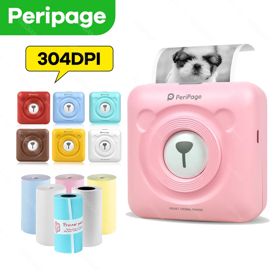 

304DPI PeriPage A6 Portable Thermal Photo Printer Wireless Mini Pocket Pictures Label Sticker Printing 58mm Colorful Paper Rolls