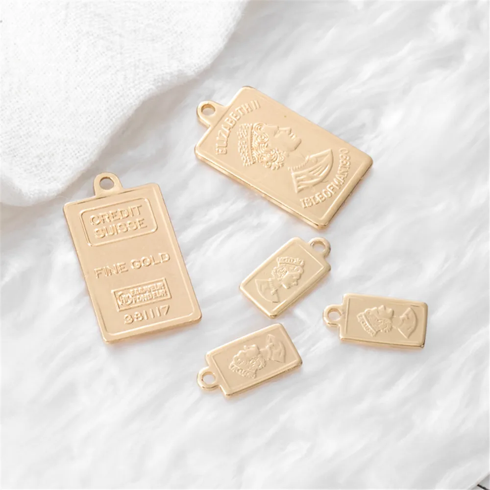 

14k copper bag gold color head coin rectangular pendant brand diy handmade bracelet necklace eardrop hanging tag