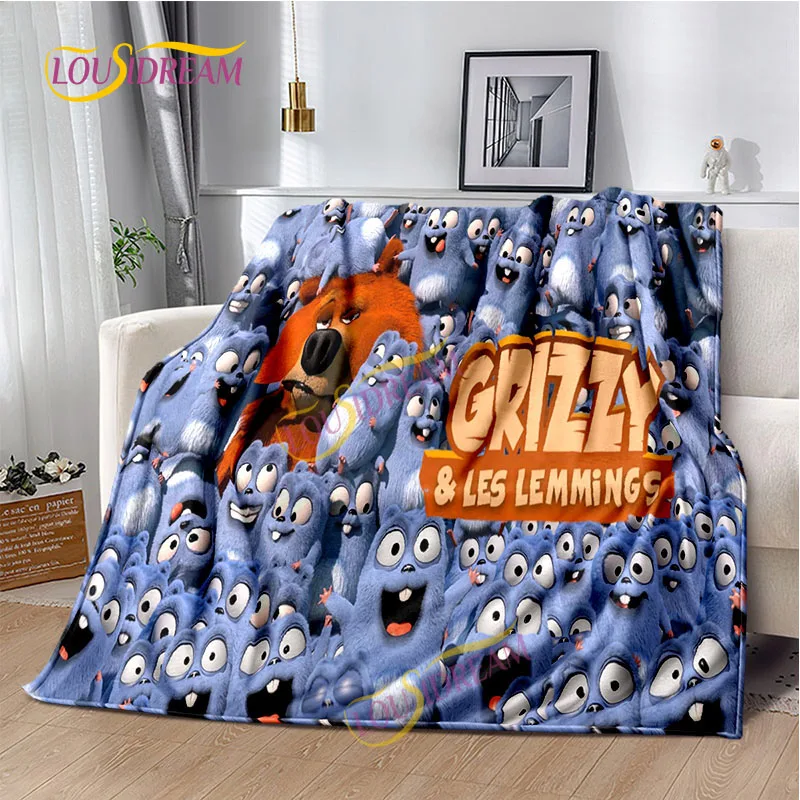 

3D printing novel French cartoon flannel Grizzy And The Lemmings blanket Children's adult home office green field warm blanket