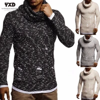 Free Shipping Man Clothes Mans Casual Beige Slim Fit Sweater Pullover Mens Sweaters Jumper Men Turtleneck Hole Knitted Pullovers