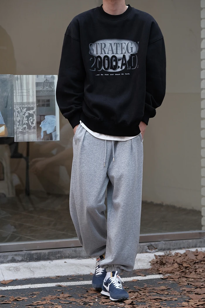 Cola Life Homemade Autumn Japan fashion Ciboy Ankle-tied Drawstring Knitted Sweat pants Loose Retro Sweatpants Men