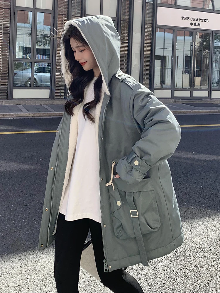 Корейская серия зеленая парка для женщин зима 2024 Новинка популярное пальто