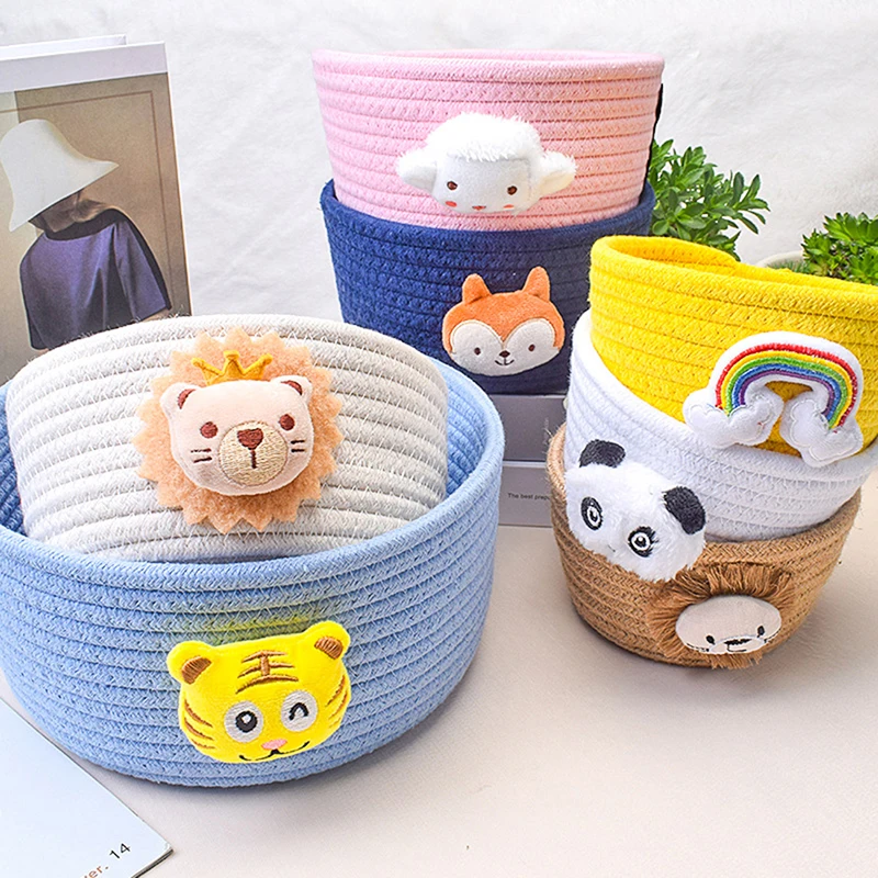 

Cartoon Animals Hand Woven Storage Basket Kids Toys Desktop Organizer Sundries Storage Box Laundry Baskets Organizer