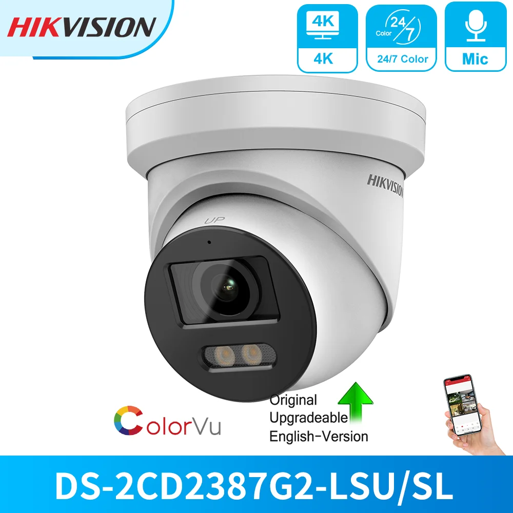 

Hikvision 4K ColorVu Camera DS-2CD2387G2-LSU/SL 8MP Turret Color Night CCTV Cameras 24/7 Colorful Image Built-in Two-way Audio