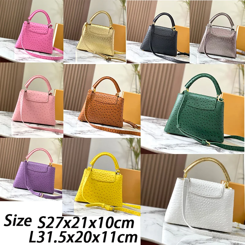 Luxury Fashion Tote Bag Classic Versatile Shoulder Bag Ostrich Pattern Genuine Leather Handbag Women's Bag Crossbody Bag Purse